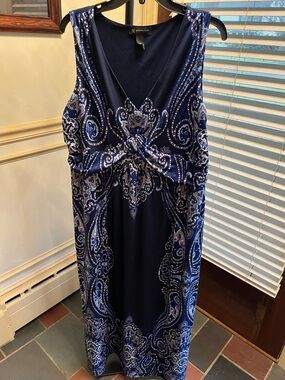 INC International Concepts Navy & White Paisley Knot-Front Maxi Dress
